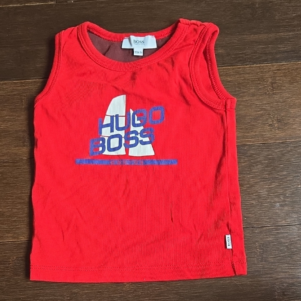 Hugo Boss Red Tank Top with Blue & White Logo